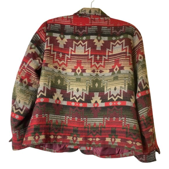 Coldwater Creek Western Southwestern Aztec Wool Blend Blazer Jacket Size 12 Boho - Picture 2 of 9